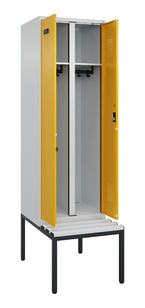 C+P Schwarz-Weiß-Spind Evolo PLUS, Bank, 2 Abteile, 2120x600x815mm, 7035/1004, Zylinderschloss, Sitzfläche Kunststoff, Sitzbank, 0490527-20 S10081