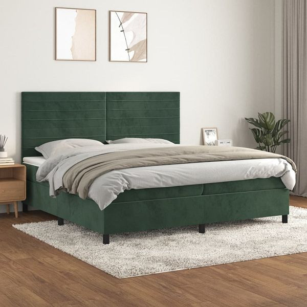 vidaXL Boxspringbett mit Matratze Dunkelgrün 200x200 cm Samt, 3143106