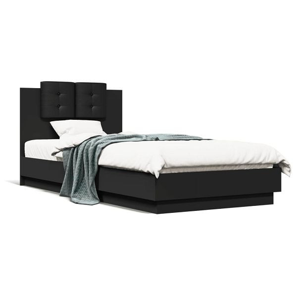 vidaXL Bettgestell mit Kopfteil und LED-Leuchten Schwarz 100x200 cm, 3210025