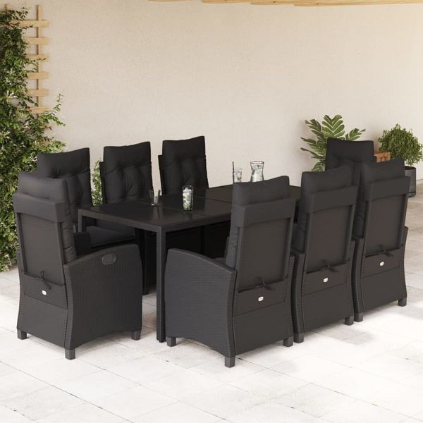 vidaXL 9-teilig Garten-Essgruppe mit Kissen Schwarz Poly Rattan, 3212643