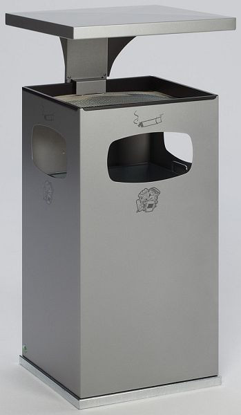 VAR Abfallsammler/Ascher B 42 mit Schutzdach inkl. Inneneinsatz, silber, 12281