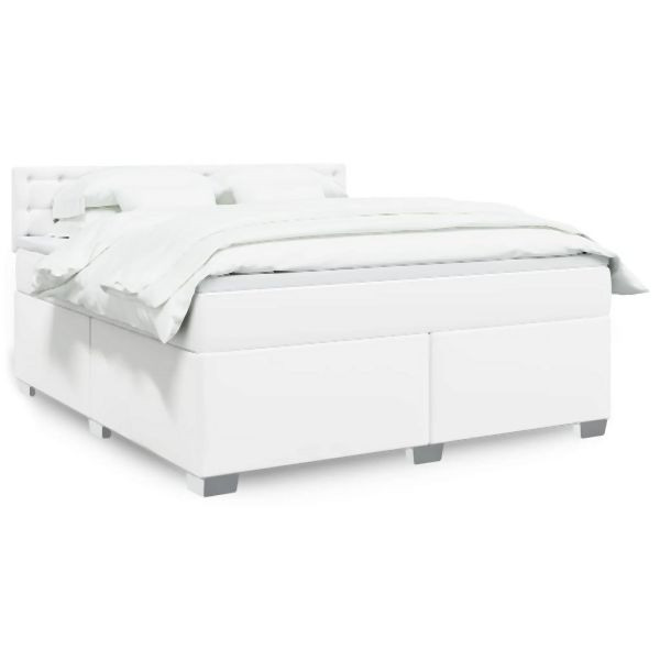 vidaXL Boxspringbett mit Matratze Weiß 180x200 cm Kunstleder, 3286133
