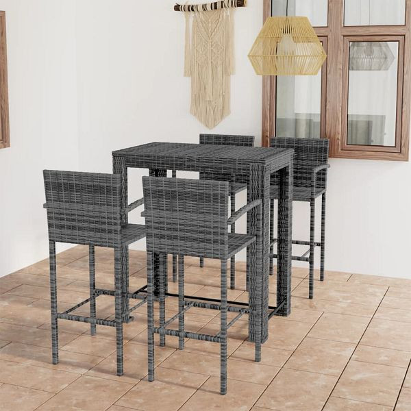 vidaXL 5-teilig Garten-Bar-Set mit Armlehnen Poly Rattan Grau, 3064812