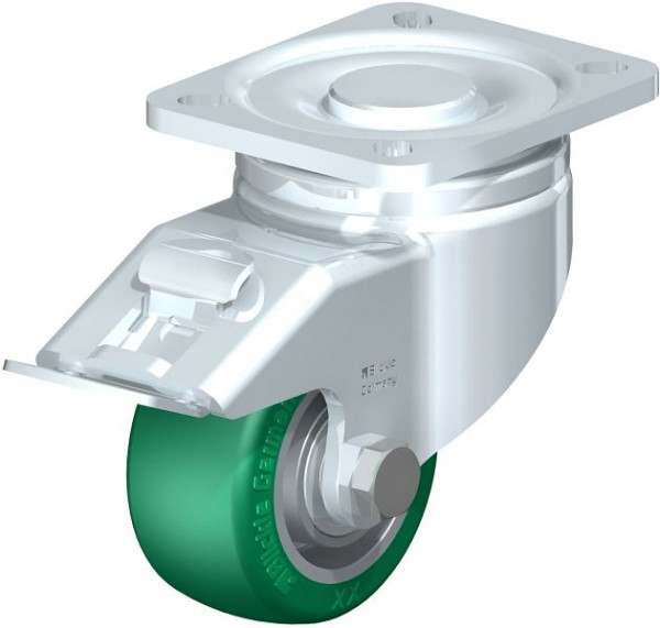 Blickle LH-ALST 82K-FI Stahlblech-Lenkrolle, Schwerlast-Ausführung, mit Anschraubplatte & Feststeller, Blickle Softhane®, Grün, 754583