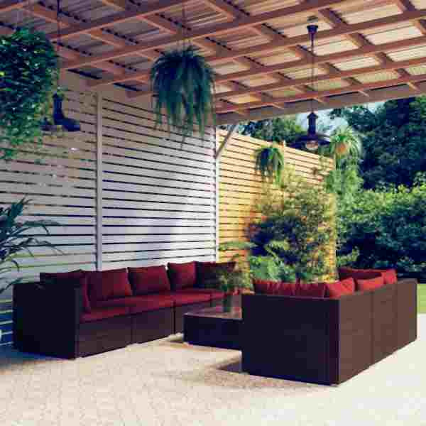 vidaXL 8-tlg. Garten-Lounge-Set mit Kissen Poly Rattan Braun, 3101507
