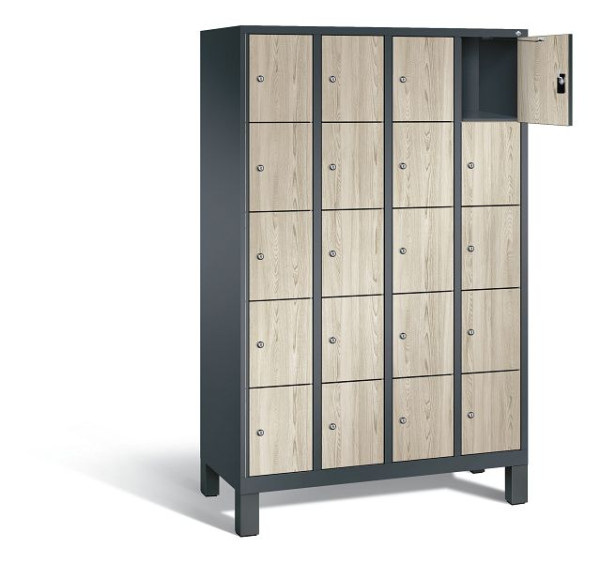 C+P Schließfachschrank Evolo, H1850xB1190xT500mm, Farbe: Anthrazitgrau / Dekor Sen-Esche, 48010-405 S10247