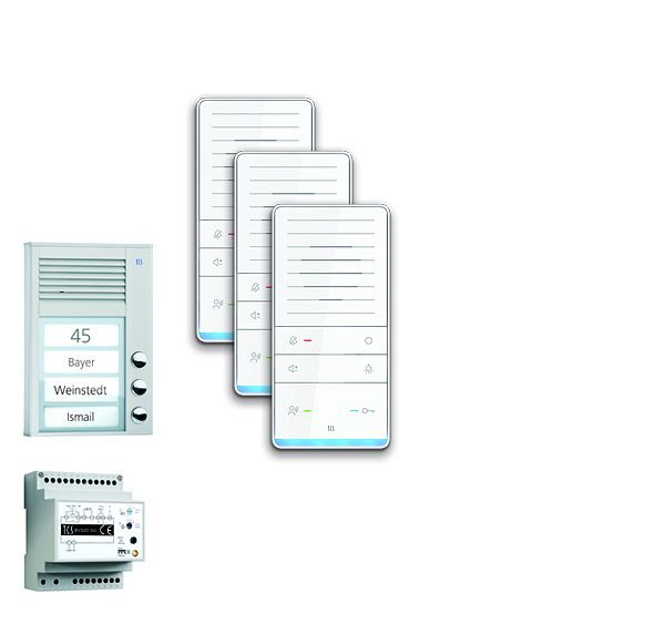 TCS Türkontrollsystem audio:pack AP für 3 Wohneinheiten, mit Außenstation PAK 3 Klingeltasten, 3x Freisprecher ISW5031, Steuergerät BVS20, PAAF031/001