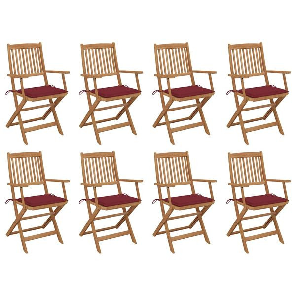 vidaXL Klappbare Gartenstühle mit Kissen 8 Stück Massivholz Akazie, 3075094