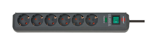 Brennenstuhl Eco-Line, Steckdosenleiste 6-fach mit Überspannungsschutz (Schalter und 1,5m Kabel) anthrazit, 1159710