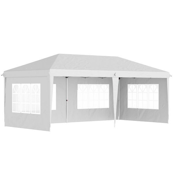 Outsunny Pavillon ca. 3x6m Wasserdicht Pop-up Faltpavillon mit 4 Seitenwänden, Fenster UV-Schutz Tragetasche Weiß, 84C-431V00WT