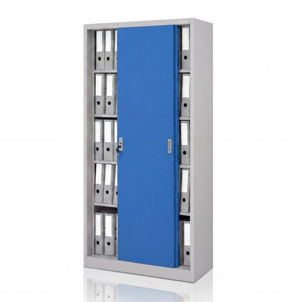 Jan Nowak Metall-Büroschrank mit Schiebetüren, Grau-Blau, 900x1850x400 mm, KUBA, 2292