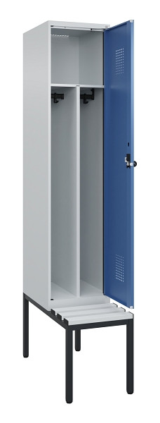 C+P Spind Evolo PLUS, 1 Abteile, 2120x400x815mm, 7035/5023, Haken 4, Drehriegel, Sitzfläche Kunststoff, Sitzbank, Trennwand, 0490507-12F S10062