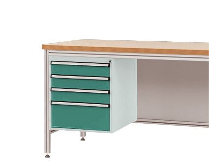 Manuflex Gehäuse-Unterbau für ALU-Arbeitstische, Nutzhöhe 500 mm mit 4 Schubfächern, für Tischtiefe 800 mm, Graugrün, ZB4822.0001