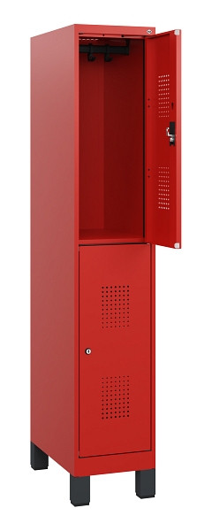 C+P Doppelstöckiger Spind Evolo PLUS, Füße, 2 Fächer, 1630x300x500mm, 3020/3020, Zylinderschloss, 0493105-10 S10075