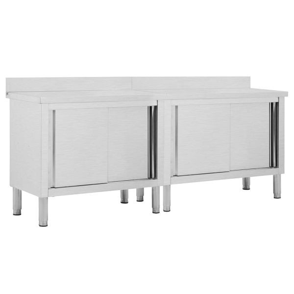 vidaXL Arbeitsschränke mit Schiebetüren 2 Stück 200x50x(95-97) cm Edelstahl, 3055902