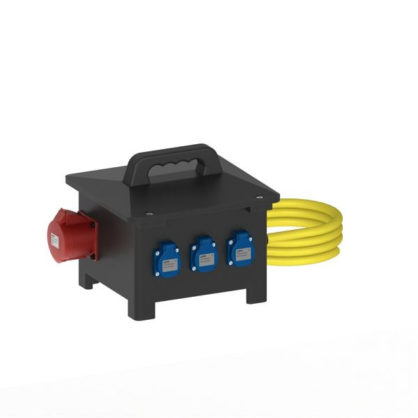 ELSPRO Vollgummi-Sicherheitsverteiler FREIBURG, Zuleitung: 3 m CEE 400 V, Ausgang: 1 CEE 400 V, 32 A, 2 CEE 400 V 16 A, 3 Schuko, 1453310