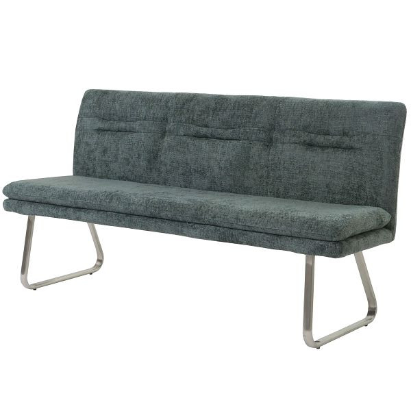 Mendler Sitzbank HWC-H70, Esszimmerbank Bank Polsterbank, Lehne Stoff/Textil Chenille Edelstahl gebürstet 180cm, blau-grün, 108144+108145