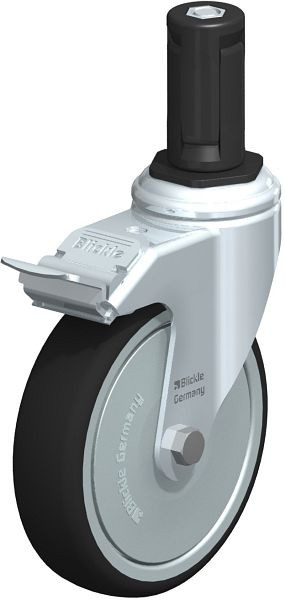 Blickle LKRA-PATH 126K-11-FI-FK-ER14 Apparate-Lenkrolle mit Expander & Feststeller, Thermoplastisches Polyurethan, Grau, 848889