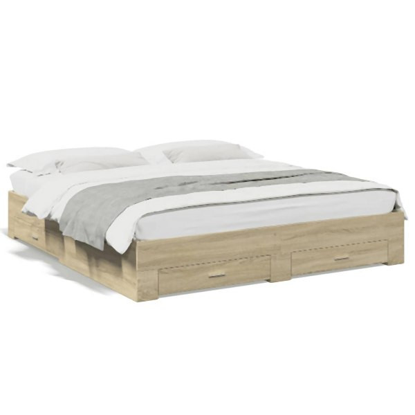 vidaXL Bettgestell mit Schubladen Sonoma-Eiche 200x200cm Holzwerkstoff, 3280358