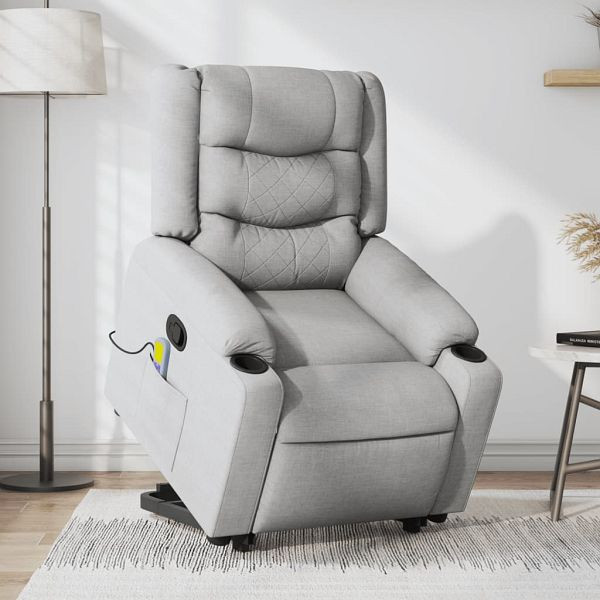 vidaXL Massagesessel mit Aufstehhilfe Hellgrau Stoff, 3206576