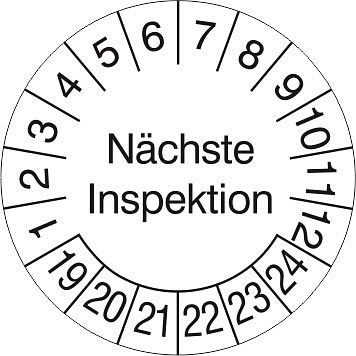 SafetyMarking Prüfplakette, Nächste Inspektion, Prüfzeitraum: 19-24, Ø 3 cm, Folie, selbstklebend, VE: 500 Stück/Rolle, 31.3690-19-24