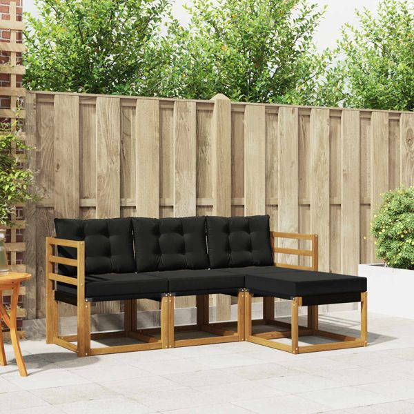 vidaXL Outdoor-Sofagarnitur mit Kissen 4-teilig Natürlich und Schwarz, 3368535