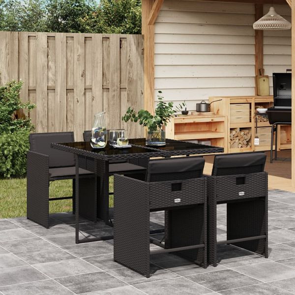 vidaXL 5-teilig Garten-Essgruppe mit Kissen Schwarz Poly Rattan, 3211075