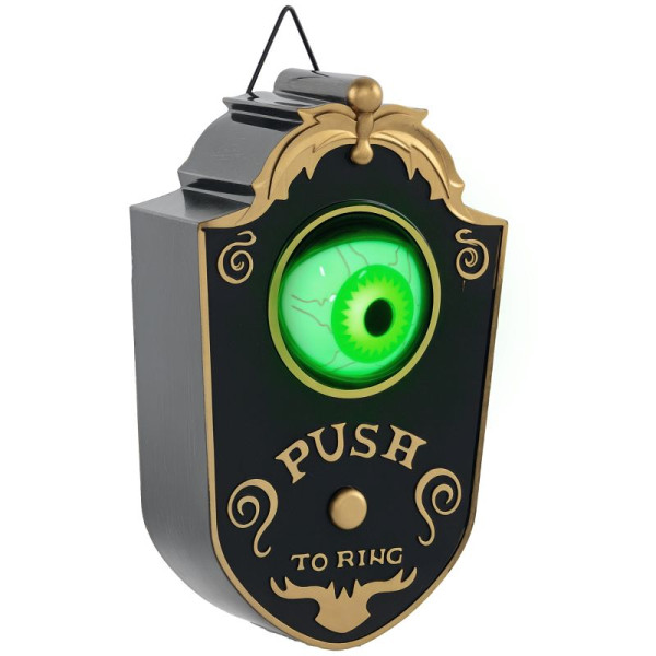 HOMCOM Halloweendeko, Türglocke mit Horro-Auge, Geräusch- & Touchsensor, beweglich, grünes Licht, 844-846V00BK