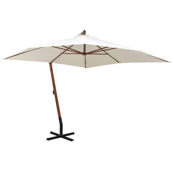 vidaXL Ampelschirm 300x300 cm Holzmast Weiß, Bambusrippen, 42968