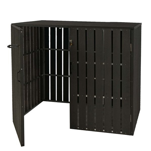 Mendler 2er WPC-Mülltonnenverkleidung HWC-J28, Mülltonnenbox, Metall Holzoptik, erweiterbar 2x240l, anthrazit, 75969+75970