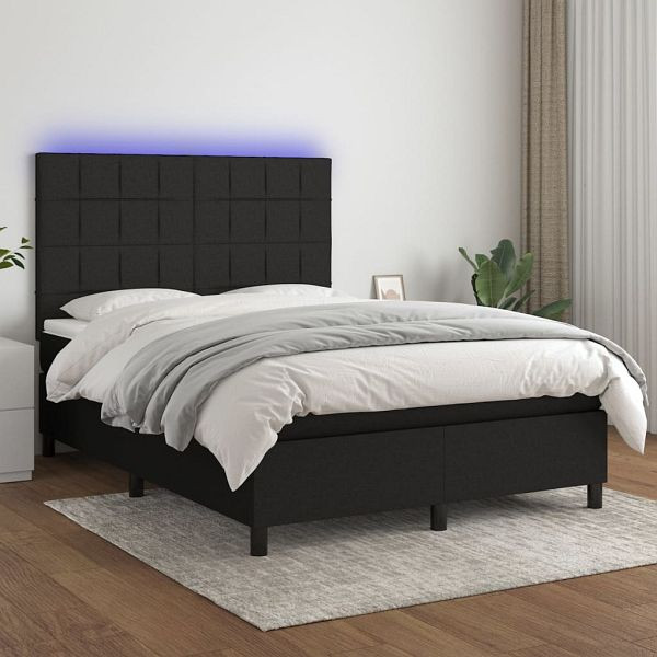 vidaXL Boxspringbett mit Matratze & LED Schwarz 140x190 cm Stoff, 3134871