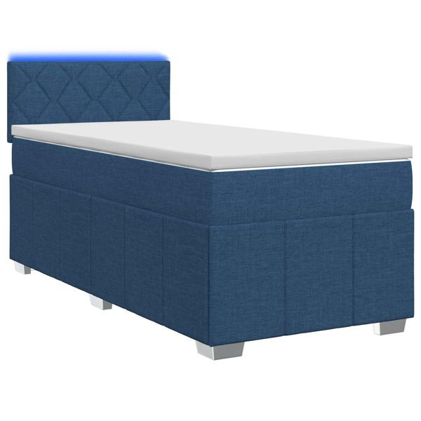 vidaXL Boxspringbett mit Matratze mit Kopfteil Blau 90 x 200 cm Stoff, 3452599