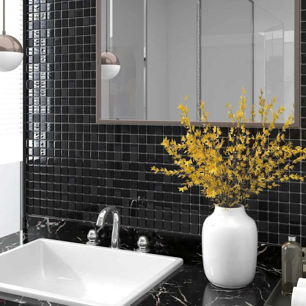 vidaXL Mosaikfliesen, VE: 22 Stück, Glänzendes Schwarz 30x30 cm Glas, 327316