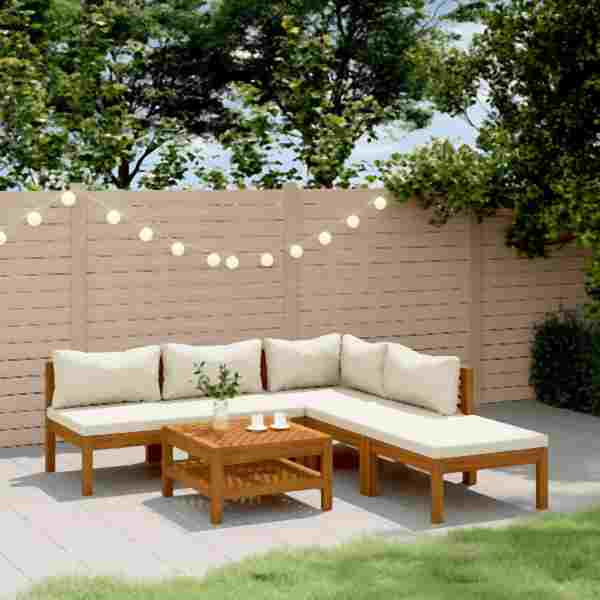 vidaXL 6-tlg. Garten-Lounge-Set mit Creme Kissen Massivholz Akazie, 3086948