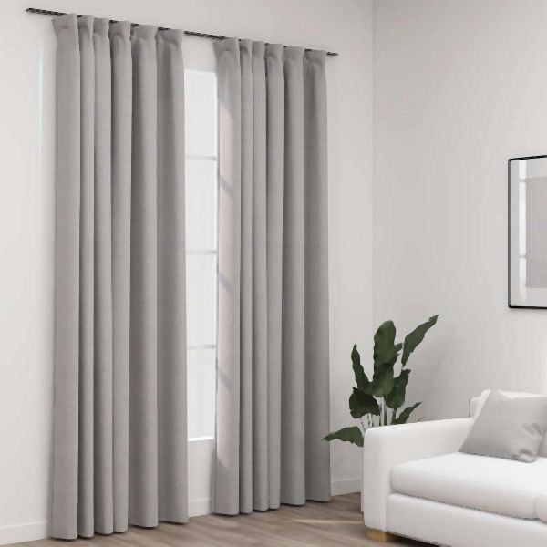 vidaXL Verdunkelungsvorhänge Haken Leinenoptik 2 Stück Grau 140x245 cm, 321174