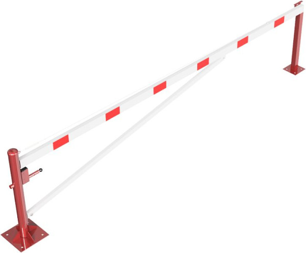 Schake Drehschranke mit Auflagepfosten und Seilzugverstärkung, für Dübel Befestigung, Schrankenbaumlänge: 4500 mm, mit Dreikantverschluss, 4213_45FBP