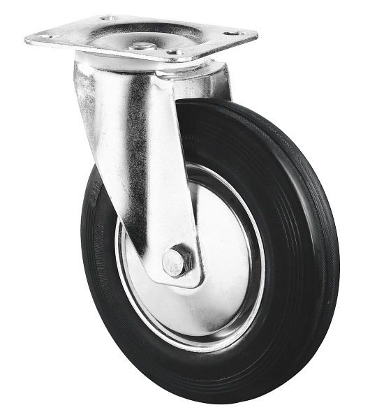 BS Rollen Transportrolle, Rad-Breite 25 mm, Rad-Ø 80 mm, Tragfähigkeit 50 kg, Gummi schwarz, Rollenlager, Platte, VE: 4 Stück, L400.B55.081