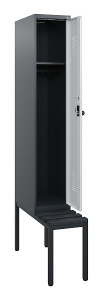 C+P Spind Evolo PLUS, 1 Abteil, 1950x300x815mm, 7016/7035, Drehriegel, Sitzfläche Kunststoff, Sitzbank, 0490505-10 S10071