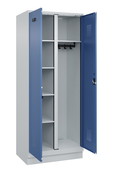 C+P Wäsche-/Garderobenspind Evolo PLUS, mit Sockel, 2 Abteile, 1950x800x500mm, 7, Frontfarbe RAL 5023 Fernblau, Zylinderschloss, 049620-22 S10035