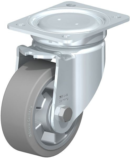 Blickle LU-ALEV 127K-SG Stahlblech-Lenkrolle, schwere, geschlossene Ausführung, mit Anschraubplatte, Elastik-Vollgummi, Grau, 852006