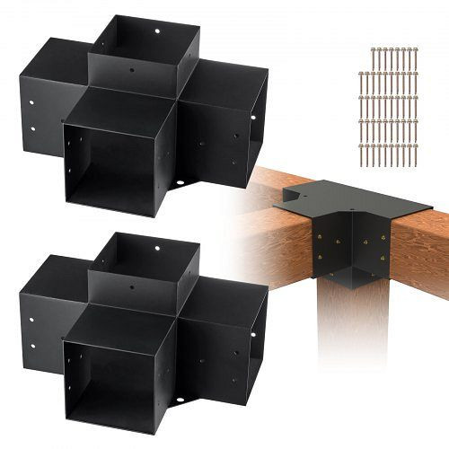 VEVOR 2er-Set Pfostenverbinder aus 2 mm dicken Stahlplattene Pergola Eckverbinder 90°-Stiefelstruktur Halterungs Set 390x270x202mm, LPJJST2PCS6X19RDFV0