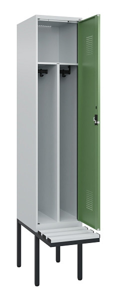 C+P Spind Evolo PLUS, 1 Abteile, 2120x400x815mm, 7035/6011, Haken 4, Zylinderschloss, Sitzfläche Kunststoff, Trennwand, 0490407-12F S10091
