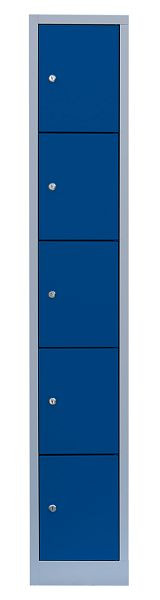 Lüllmann Stahl-Fächerschrank, 1800 x 315 x 500 mm, Lichtgrau/Enzianblau, 520511