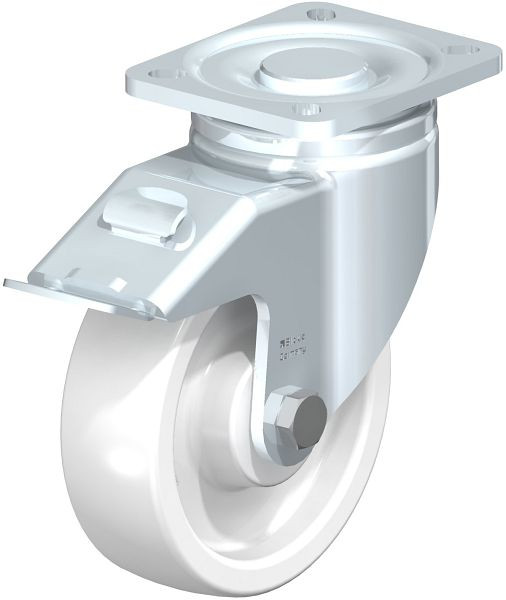 Blickle LH-SPO 125G-1-FI Stahlblech-Lenkrolle, Schwerlast-Ausführung, mit Anschraubplatte & Feststeller, Polyamid, Weiß, 603092