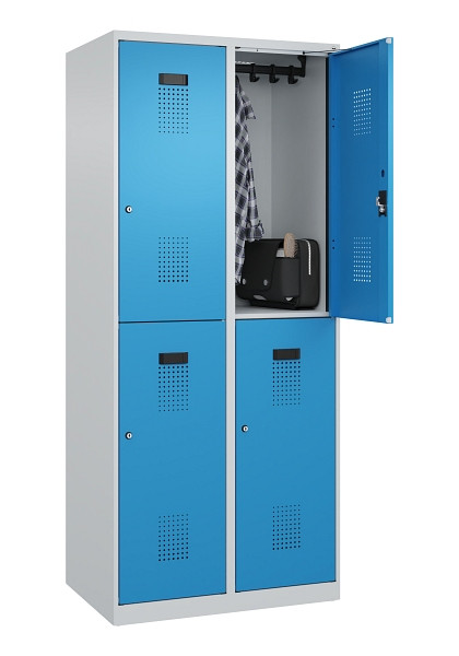 C+P Doppelstöckiger Spind Evolo PLUS, 4 Fächer, 1850x800x500mm, 7035/5012, Zylinderschloss, 049300-22 S10034