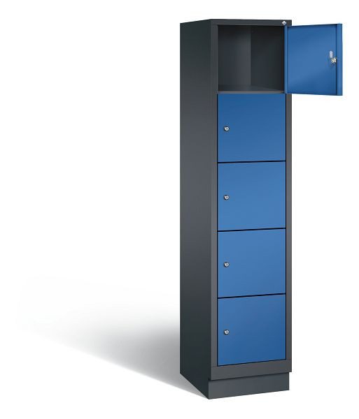 C+P Schließfachschrank Evolo, H1800xB420xT500mm, Farbe: Schwarzgrau / Enzianblau, 48020-125 S10000
