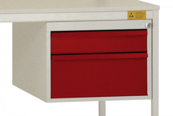 Manuflex ESD-Gehäuse-Unterbau, Nutzhöhe 300 mm mit 2 Schubfächern, Rubinrot, LD4702.3003
