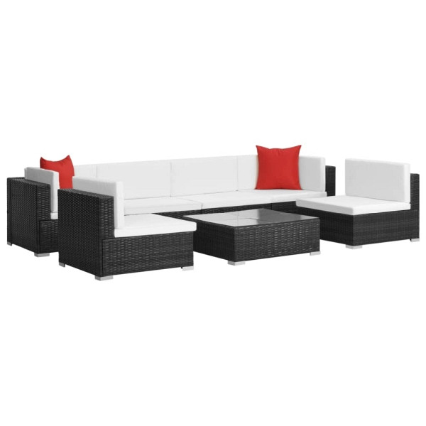 vidaXL 7-tlg. Garten-Lounge-Set mit Auflagen Poly Rattan Schwarz, 44599