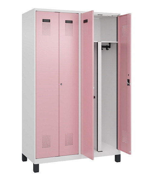 C+P PSA Schwarz-Weiß-Spind Evolo PLUS, mit Füßen, 4 Abteile, 1950x1200x500mm, 9, Frontfarbe RAL 3015 Hellrosa, Zylinderschloss, 049012-40P S10045
