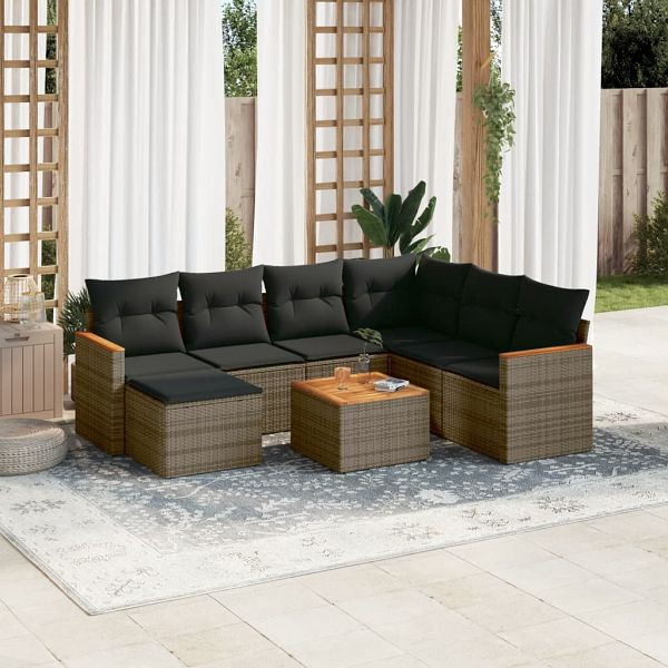 vidaXL 8-tlg. Garten-Sofagarnitur mit Kissen Grau Poly Rattan, 3226214